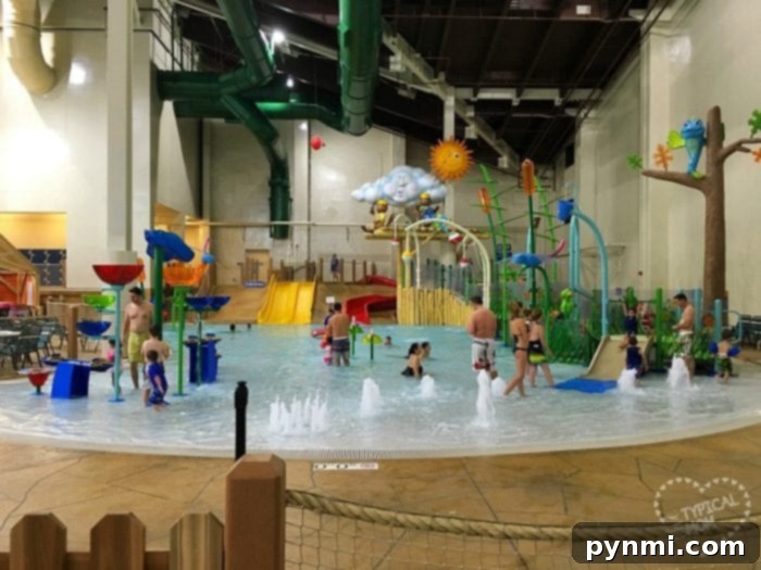 Explore the fantastic Great Wolf Lodge Southern California waterpark, featuring dedicated areas for toddlers and thrilling slides for all ages. Great Wolf Lodge toddler water play area