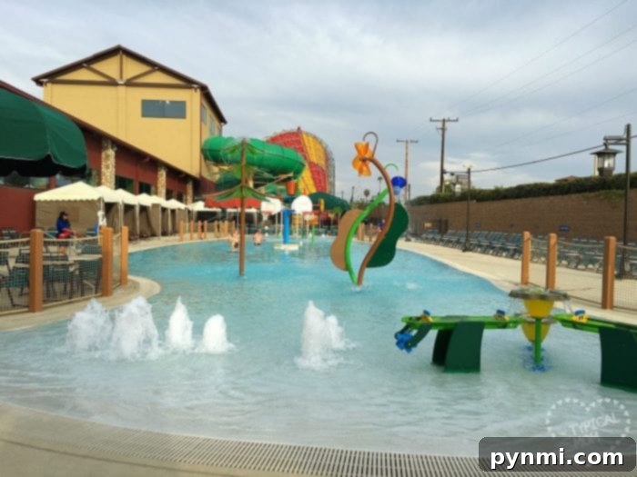 Enjoy the best of both worlds at Great Wolf Lodge Southern California with its fantastic indoor waterpark and inviting outdoor pool area. Great Wolf Lodge SoCal outdoor pool area