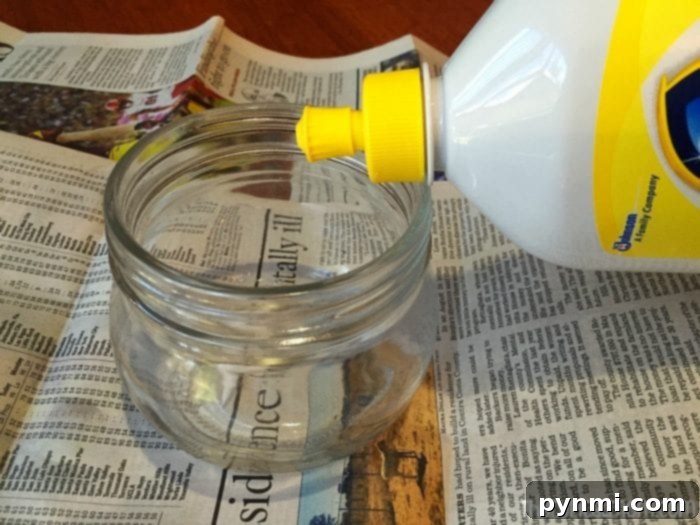 Thrifty Thanksgiving Craft Ideas 4 Preparing the glass jar for Thanksgiving craft with polish
