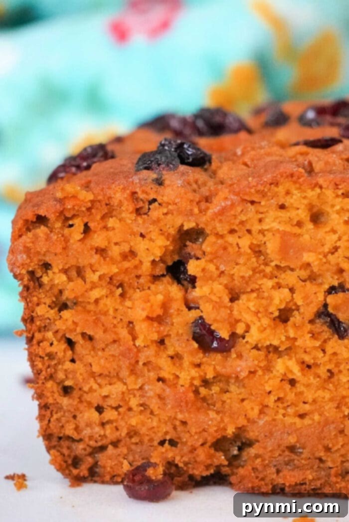 The best moist pumpkin bread ever that I add pineapple to which gives it an amazing flavor! Close-up of a perfectly sliced, moist pumpkin bread, adorned with a hint of spice, set against a vibrant autumn backdrop.