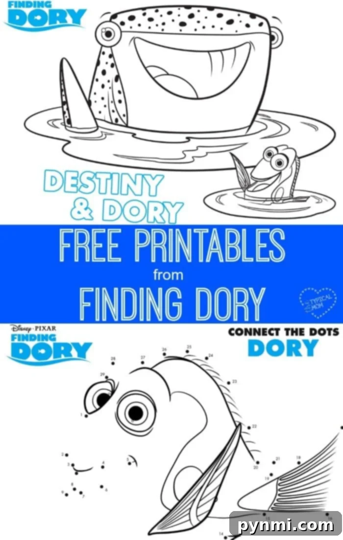 Free Finding Dory activities: coloring pages, dot to dot, mazes