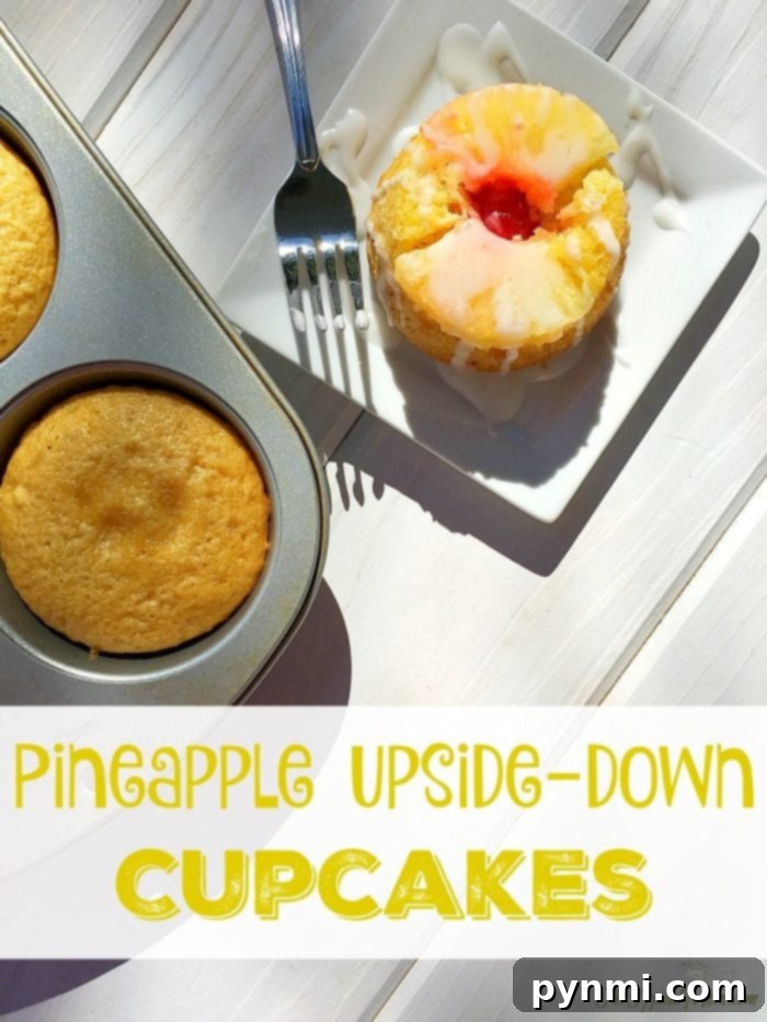 Pineapple upside down cupcakes and really easy muffin tin desserts to make and the kids love them! Mini size cakes you can make using ingredients from the Dollar Store. If you love muffin tin recipes this is a fun one to try. #muffintin #dessert #pineappleupsidedown #cupcakes #cake A tray of freshly baked pineapple upside-down cupcakes in a muffin tin, garnished with cherries and ready to be served. The image title suggests these are easy, kid-friendly muffin tin desserts made with Dollar Store ingredients.