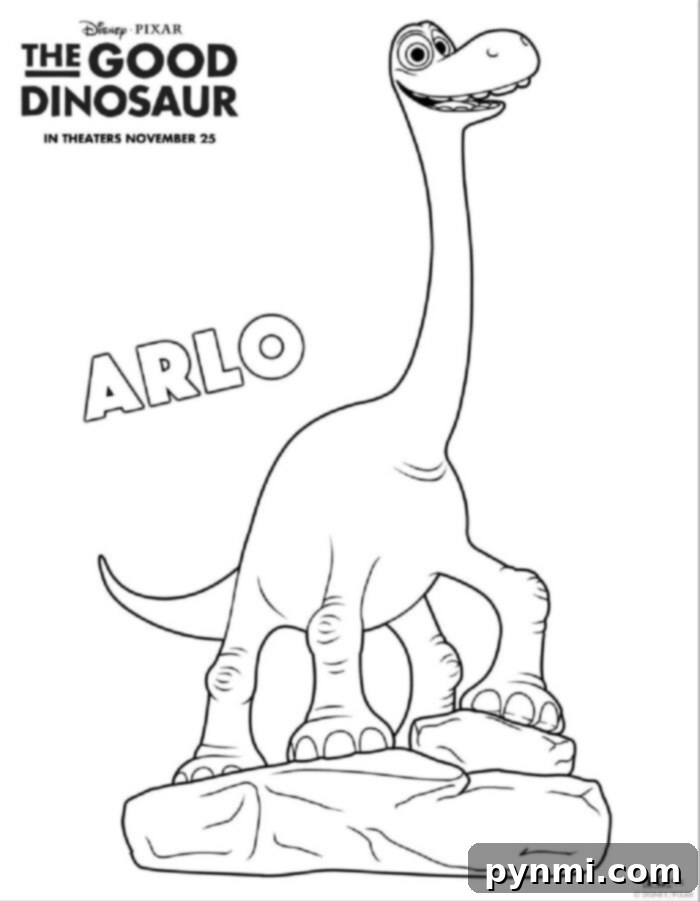 The Good Dinosaur coloring pages featuring Arlo and Spot