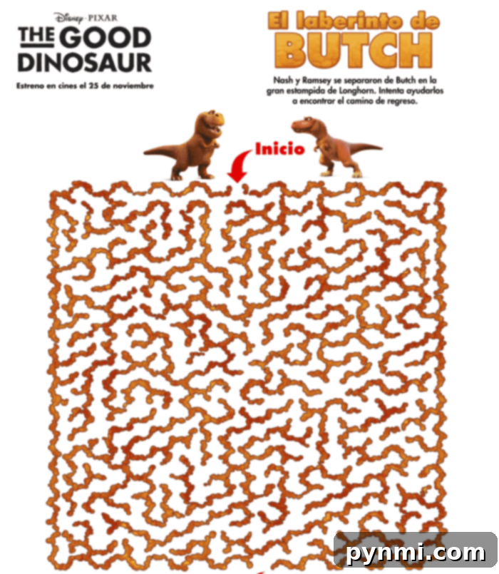 Free Printable The Good Dinosaur maze and origami