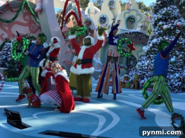 Universal's Whoville Holiday Extravaganza 3 The Grinch character interaction at Universal Studios