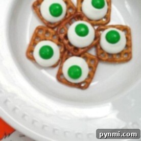 Green Eggs and Ham treat: a close-up of the finished pretzel snack.