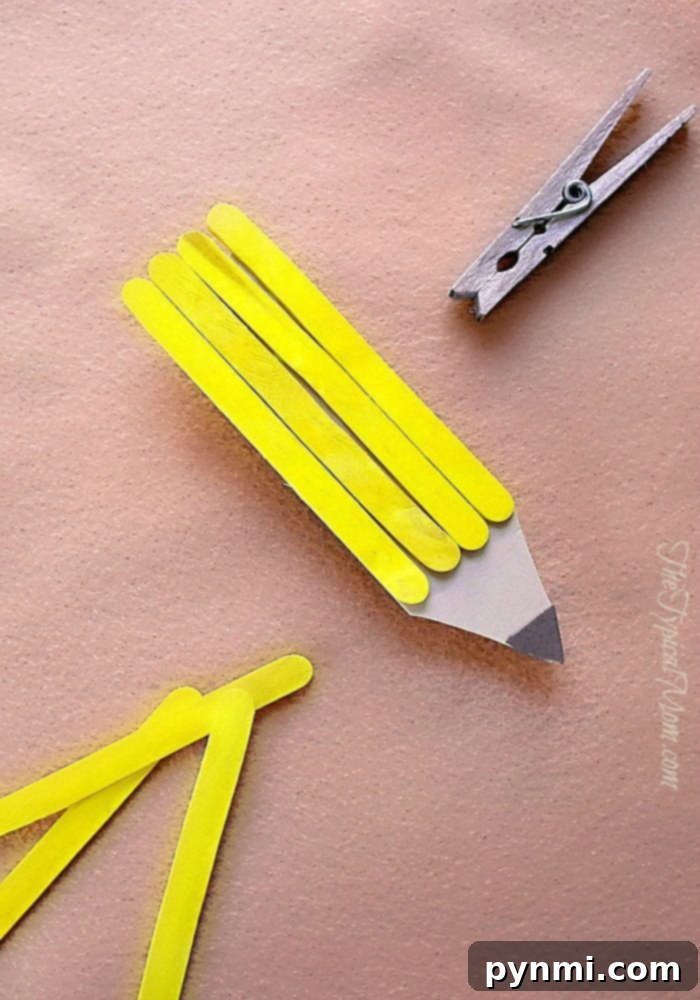 Pencil Popsicle Stick Magnet Craft Step 3