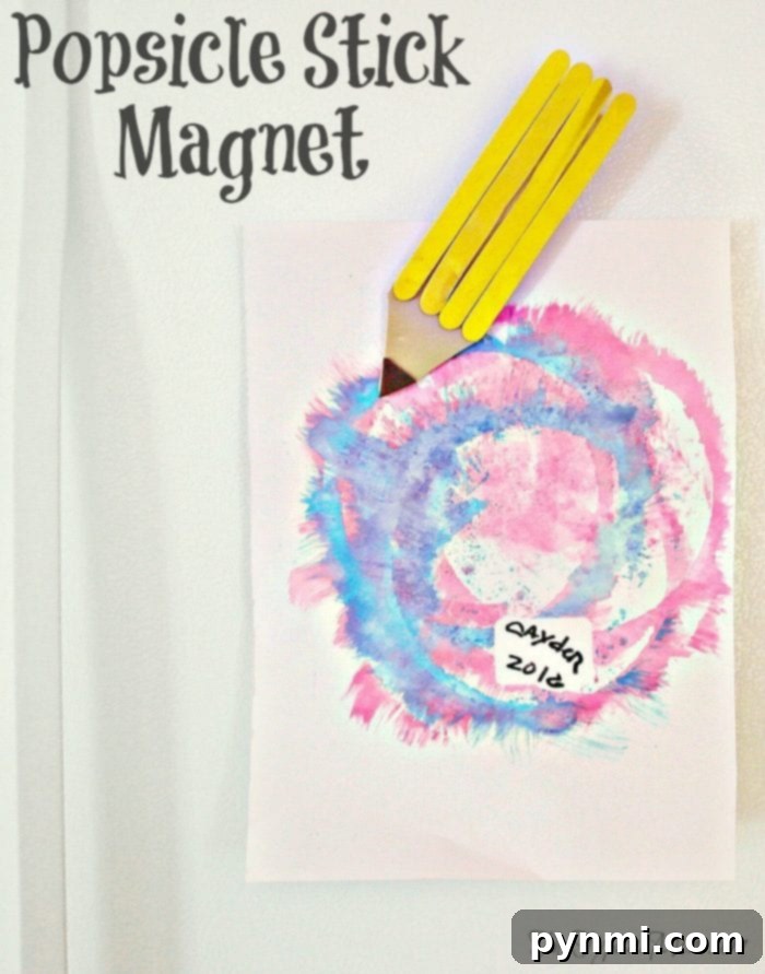 Finished Popsicle stick magnet craft 