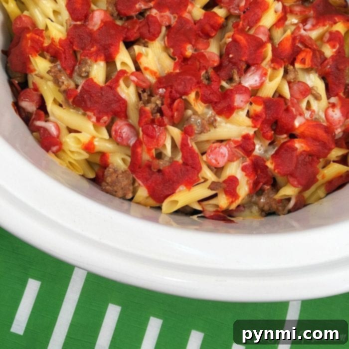 Crockpot Pizza Casserole with Elbow Macaroni
