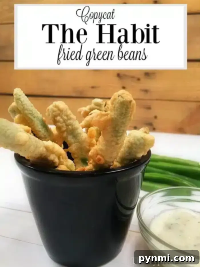 Plate of Habit copycat fried green beans with dipping sauce