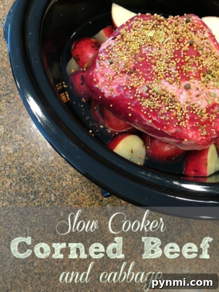 Crockpot corned beef brisket is amazing! If you want to know how to cook corned beef brisket and cabbage in the crockpot it's super easy to do and should definitely be made more often than just on St. Patrick's Day. Slow cooker corned beef brisket with all ingredients