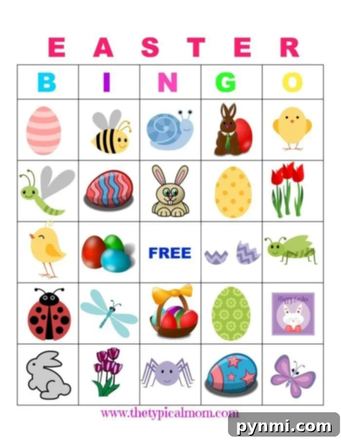easter bingo game with colorful markers