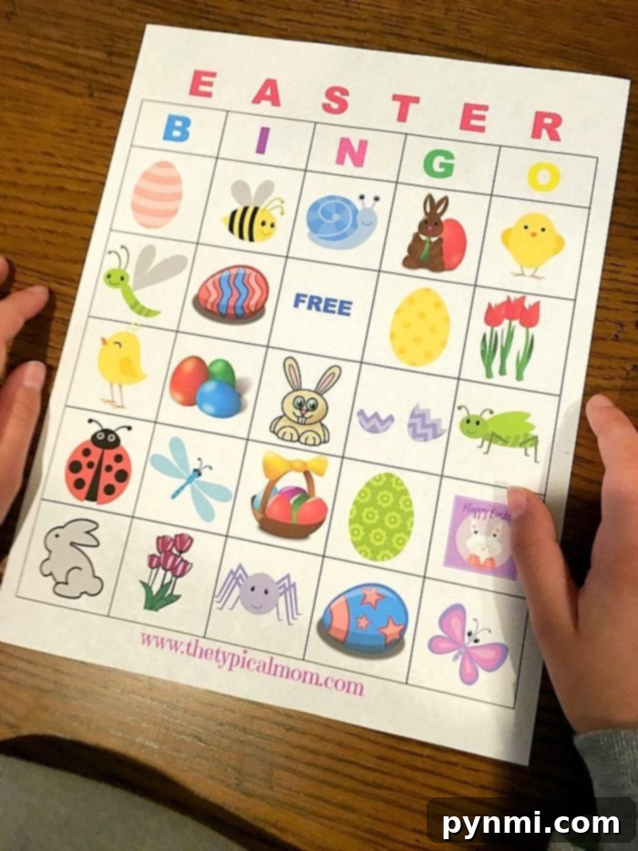 close-up of easter bingo cards and markers