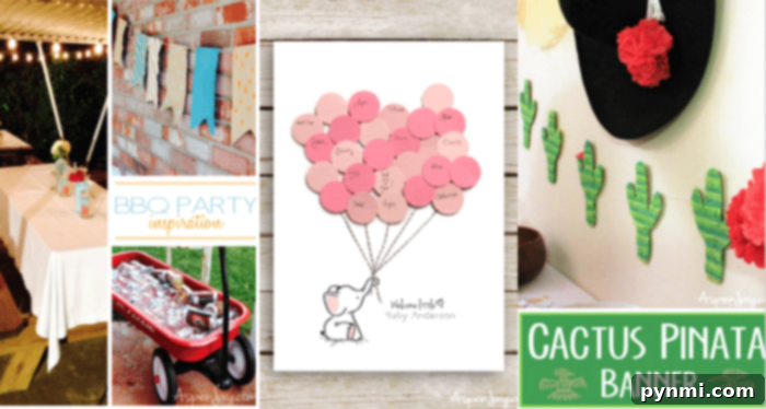Handcrafted Easter Bunny Candy Jar 2 Collection of DIY craft projects including a backyard BBQ party, baby shower guest book, and cactus pinata banner.