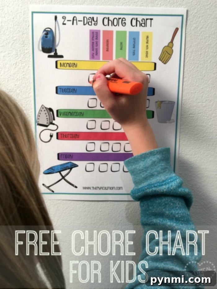 Free printable chore charts for kids to encourage participation and responsibility