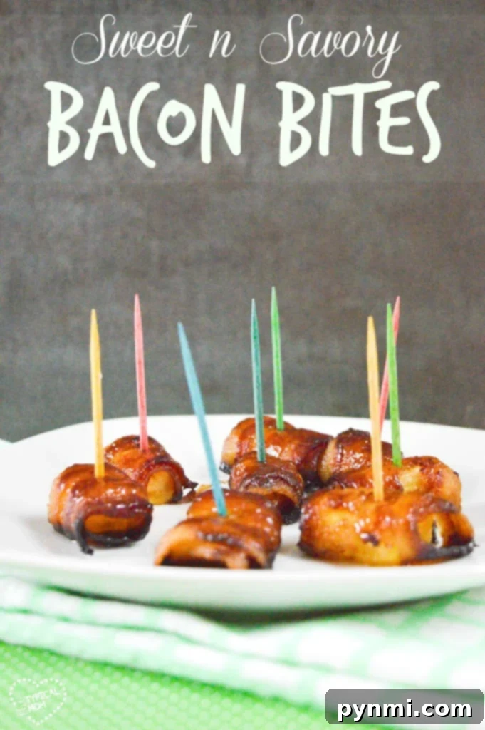 Bacon bites recipe perfect for a party or during the holidays!! Try this sweet and savory bacon pineapple appetizer that's so easy to make yourself! #bacon #pineapple #appetizer A platter of perfectly golden bacon bites, showcasing the sweet and savory appetizer.