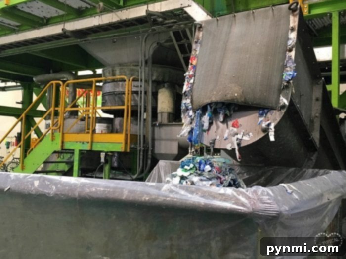 Recycling water bottles into new products, showing the transformation process