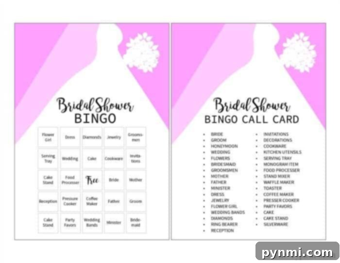 Bridal Shower Bingo card for wedding celebrations