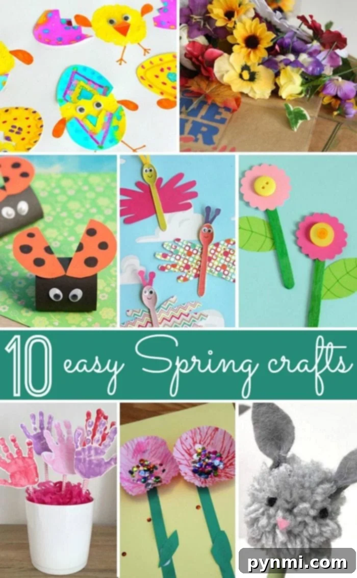 Collection of 10+ easy Spring crafts for kids, perfect for the classroom, toddlers, preschoolers, and budget-friendly DIY projects.