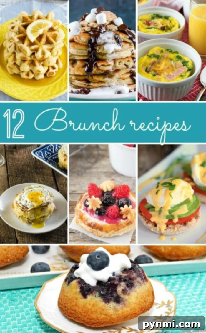 Elevated Brunch Selections 9 A collage of various delicious brunch dishes, including waffles, pancakes, egg bowls, muffins, and eggs Benedict, perfect for inspiring your next brunch menu.