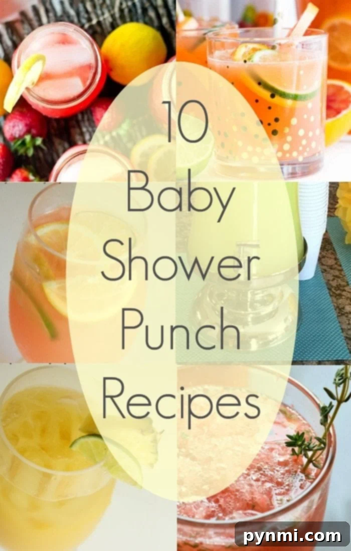 Baby shower drinks and punch recipes to choose from for a boy or girl. Blue, pink, yellow, and dollar store baby shower decoration ideas too. Assortment of baby shower drinks and punch, showcasing different colors and garnishes for a festive display.