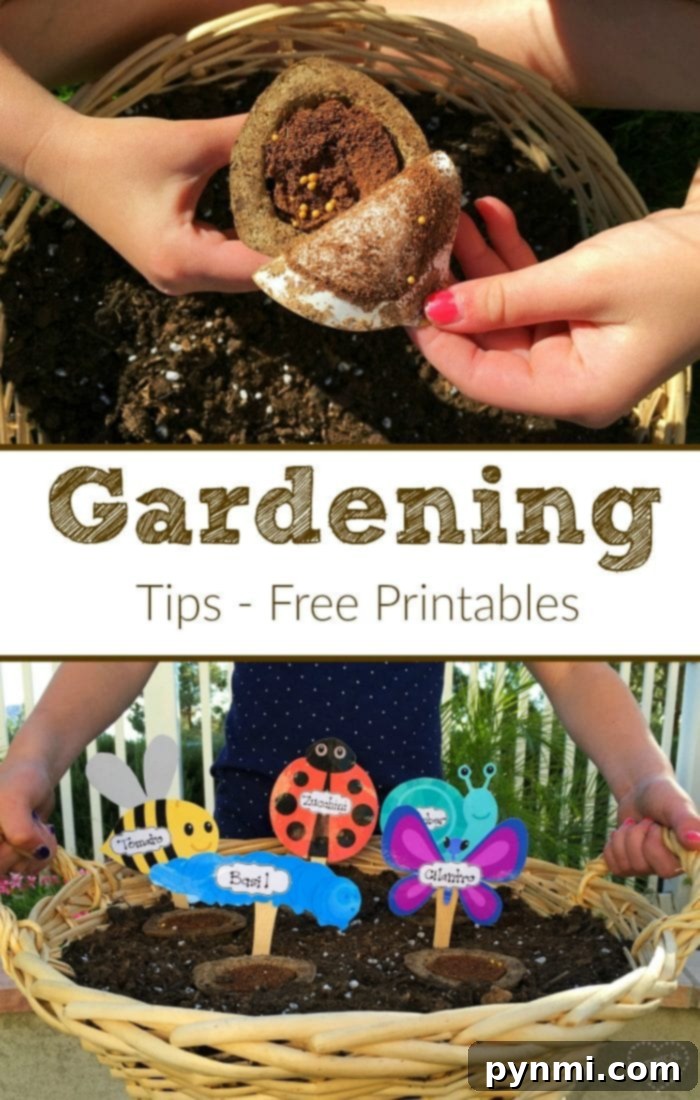 Kids happily planting seeds in their garden plot with colorful markers