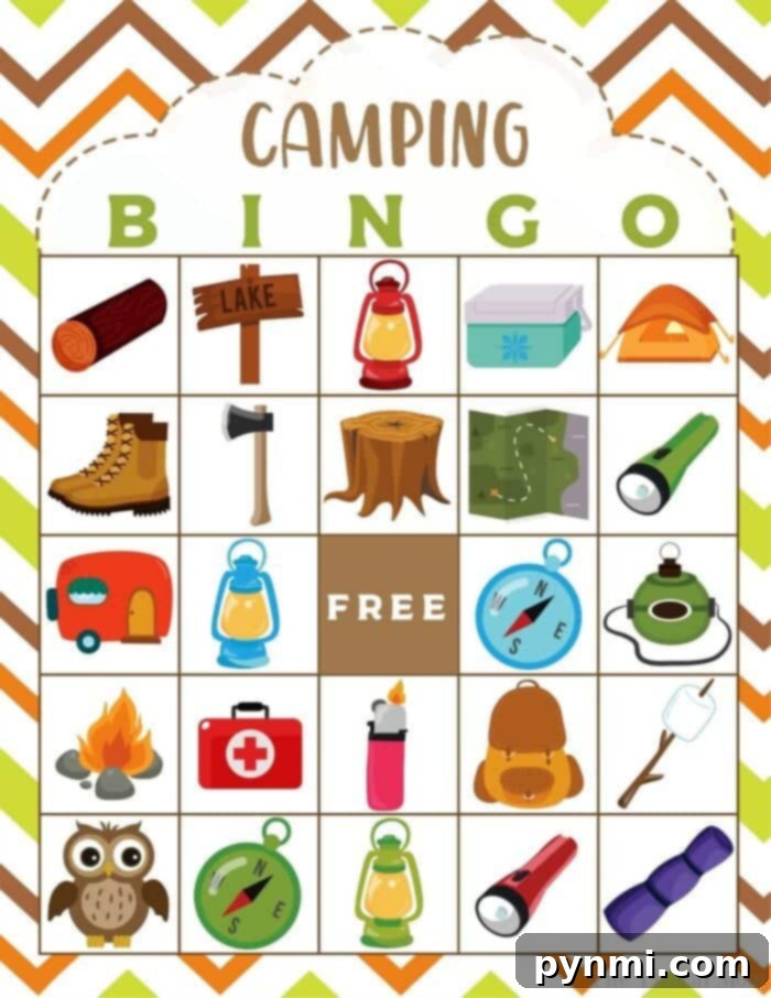 Backyard Bonfire Bash 2 Vibrant Camping Bingo game cards for a fun party activity.