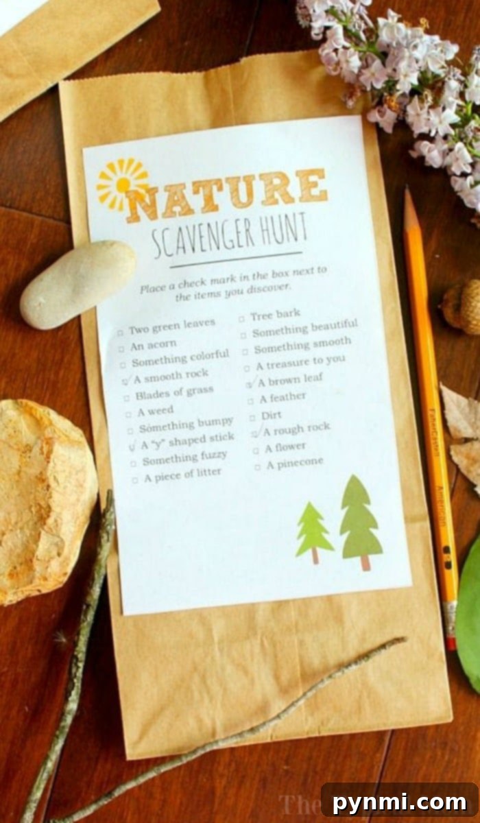 Printable Camping Scavenger Hunt Ideas for Birthday Parties Detailed camping scavenger hunt list with illustrations.