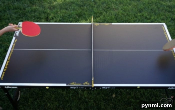 Mini ping pong table in action with kids