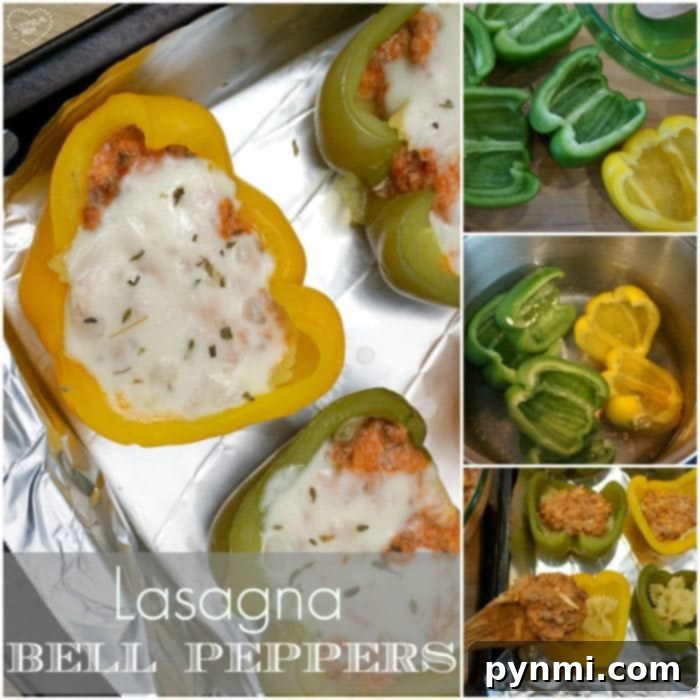 Lasagna stuffed peppers with creamy filling and melted cheese.
