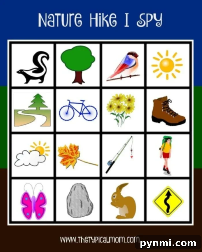 Kids playing Nature Hike I SPY game during a family hike
