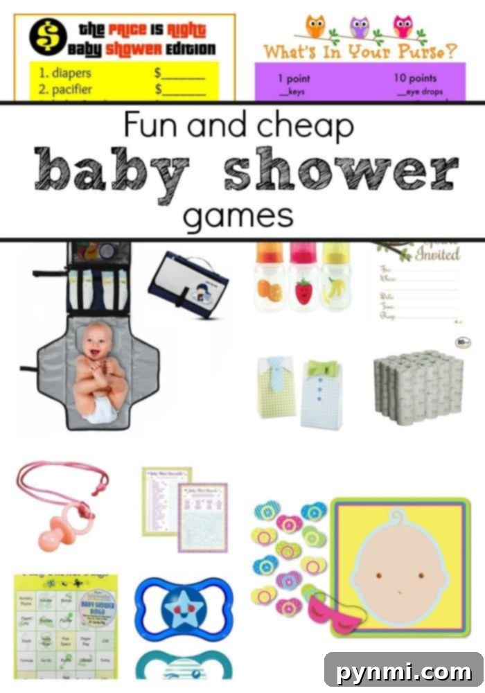 A comprehensive guide to games to play at a baby shower, including free printables, easy, cute, cheap, and fun ideas, suitable for boy or girl baby showers, and suggestions for baby shower drinks. A selection of exciting and cheap games to play at a baby shower, illustrating various fun activities and free printables.