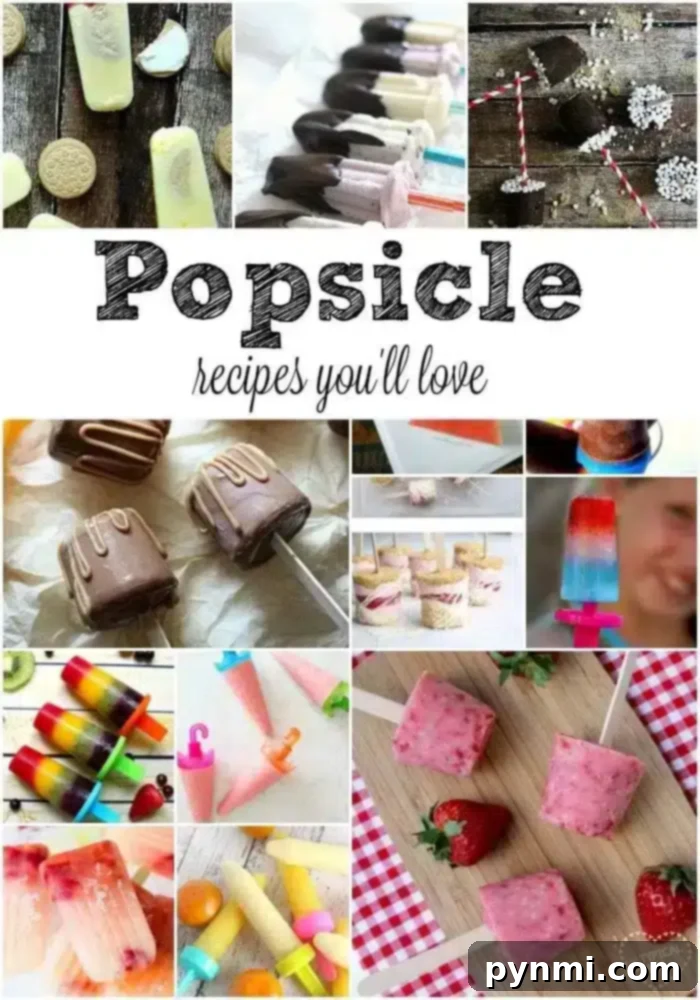 Discover a wide array of easy and healthy homemade popsicle recipes, from vibrant fruit pops to creamy fudgesicles, perfect for summer. #popsicle #popsicles #fruit #homemade #summerdesserts A collage showcasing a variety of delicious homemade popsicle recipes, including chocolate-dipped, fresh fruit layers, and colorful rainbow designs. The central text reads 'Popsicle recipes you'll love.' Ingredients like fresh strawberries and cookies are artfully arranged in the background.