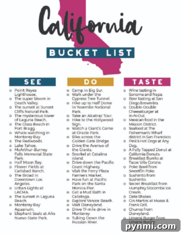 Printable California bucket list for families