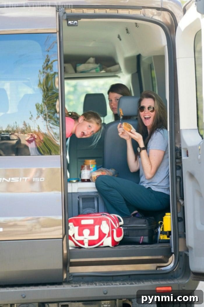 A well-prepared road trip means happy travelers Happy family on a road trip, emphasizing the benefit of a road trip packing list.