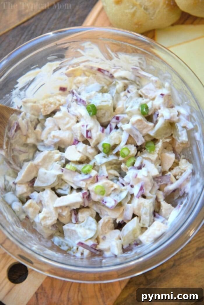 Delicious Rotisserie Chicken Salad Sandwich with fresh dill pickles.