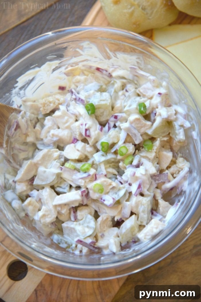 Best chicken salad with fresh ingredients, garnished for serving.