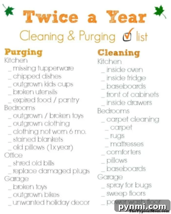 Free house cleaning checklist. What things should you clean and purge twice a year and what should be deep cleaned that you may not think of. #house #cleaning #printable #home house cleaning checklist