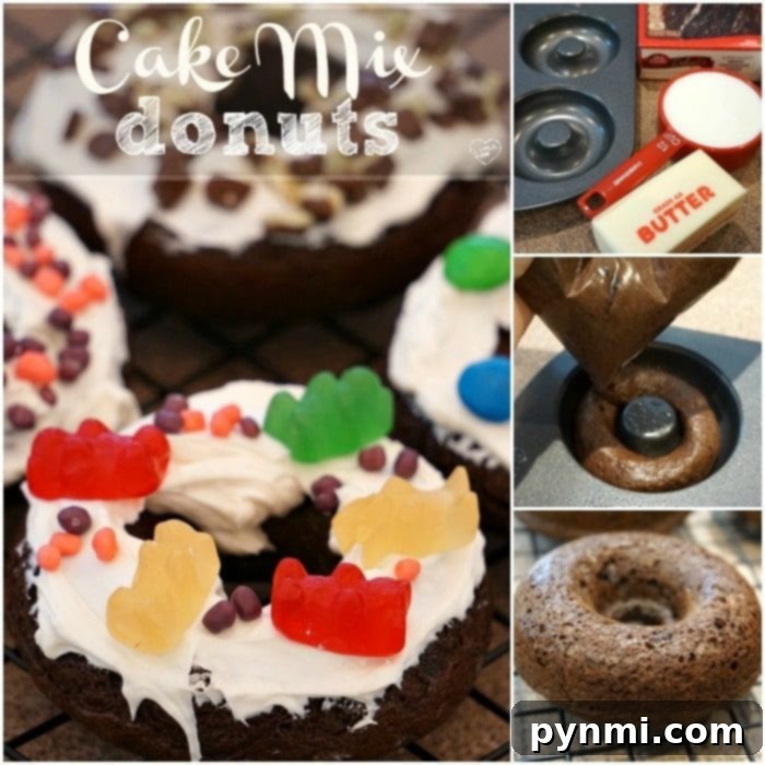 A close-up of freshly baked cake mix donuts, ready for glazing and toppings.