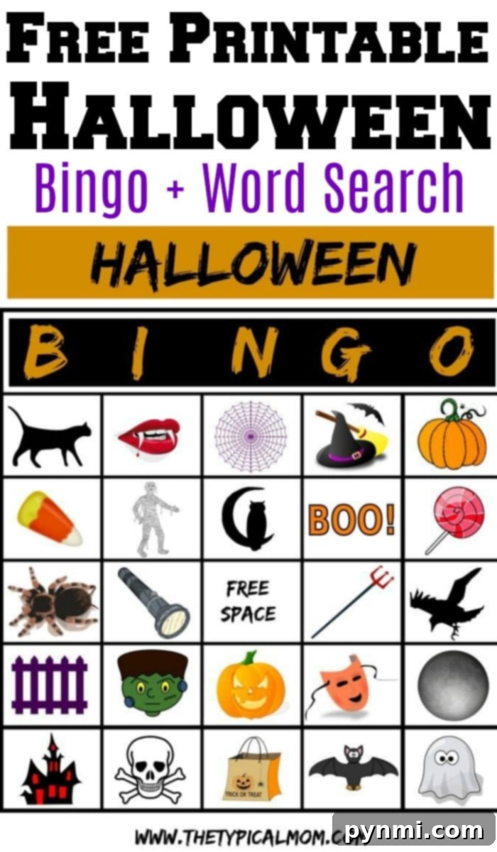 Spooktacularly Simple Kids Halloween Fun 2 Halloween Bingo game with various spooky images