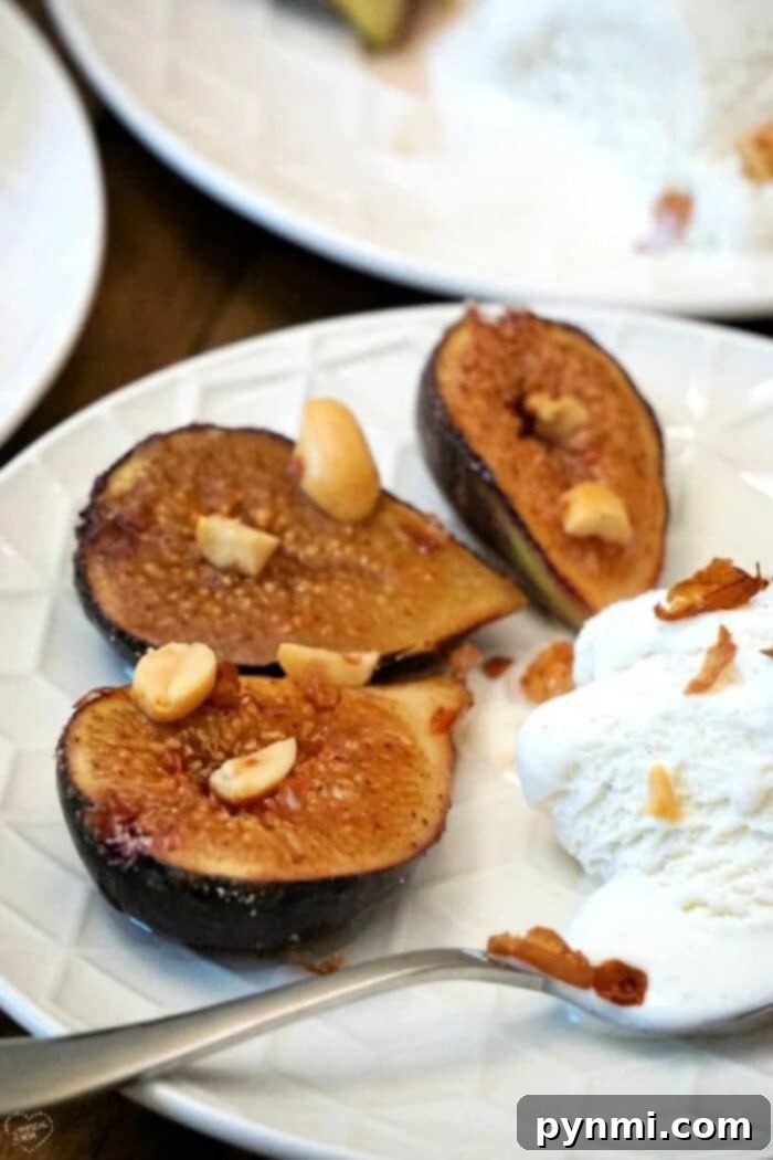 Delicious baked figs with hazelnuts and vanilla ice cream, ready to be served