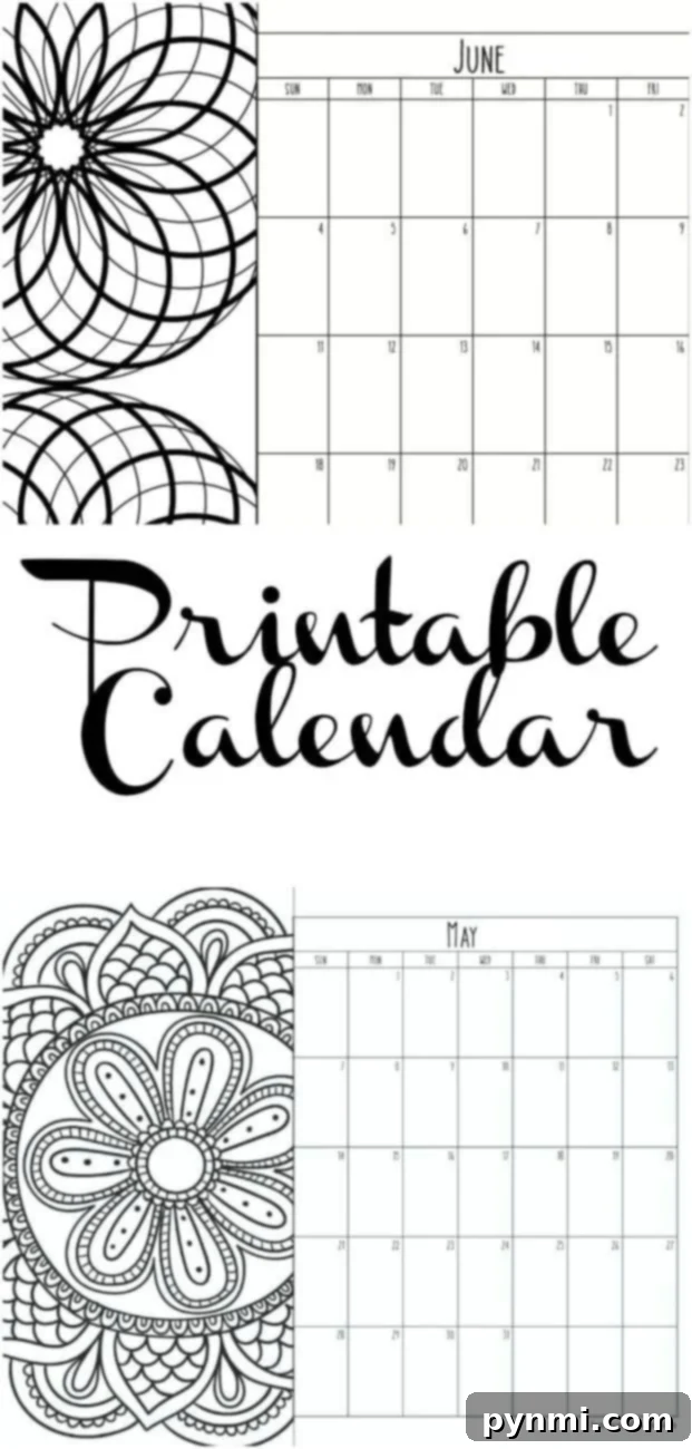 Printable calendar pages for every year. Print one month at a time or an entire calendar and as many as you'd like. A free printable you can share! Free printable calendar pages for every month, ready for download and customization.