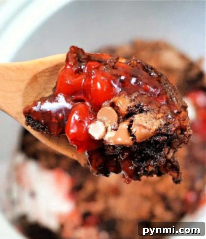 A freshly scooped portion of Crockpot Lava Cake with Cake Mix, showcasing its gooey center.