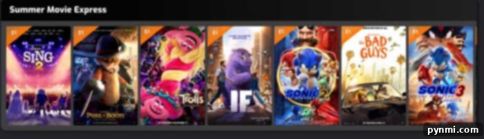 Movie posters for Sing 2, Puss in Boots, Trolls, Monsters Inc., Sonic 2, The Bad Guys, and Sonic 3—all part of the exciting Regal Edwards Summer Movies lineup.