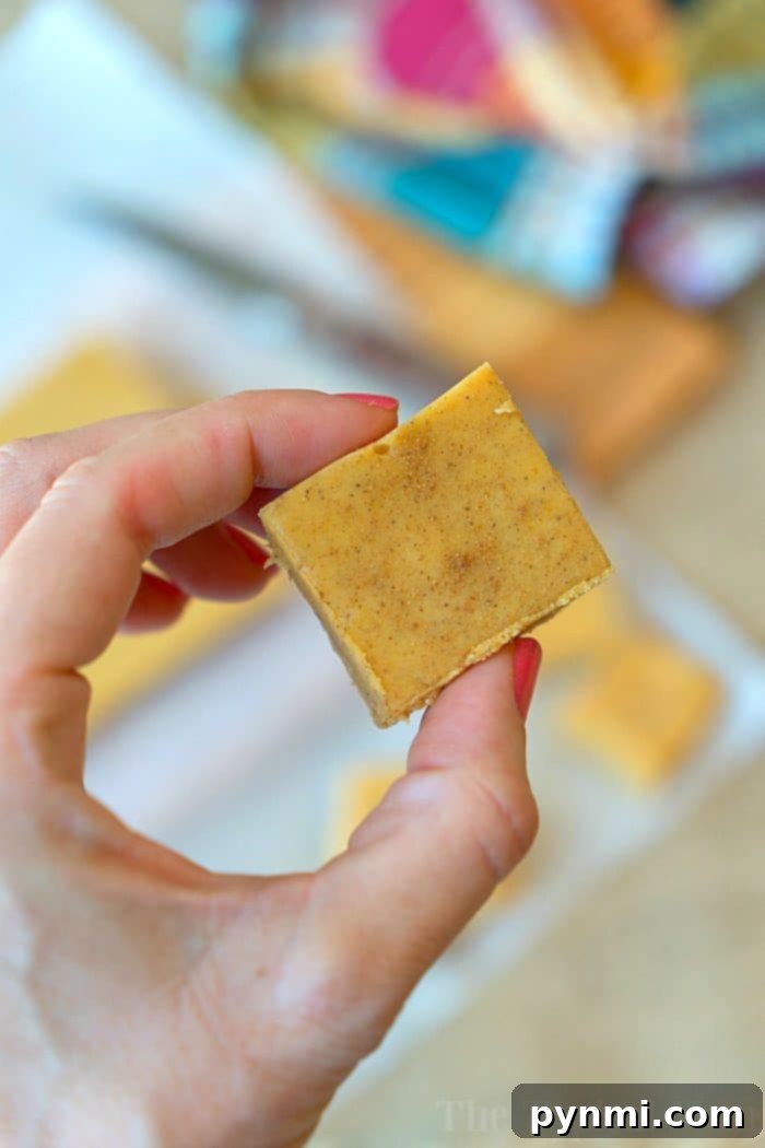 Microwave pumpkin fudge recipe that requires no boiling and tastes delicious! So easy to make and tastes just like a bite of pumpkin pie fudge for the Fall! #pumpkin #fudge #easy #microwave A serving of microwave pumpkin fudge with a dollop of whipped cream and a sprinkle of cinnamon.