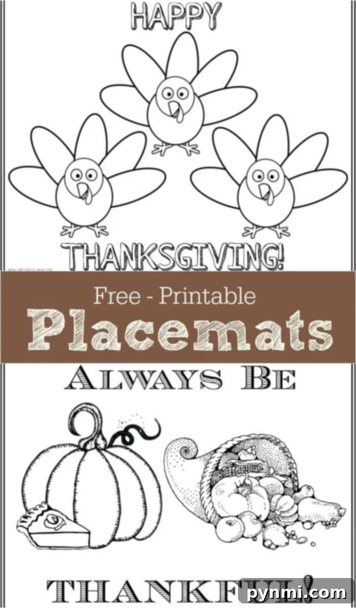 Discover three unique and free Thanksgiving coloring placemats for kids! Perfect for decorating your holiday table or as a fun classroom activity. Download and print today for endless creative fun. Children happily coloring their Thanksgiving placemats at a festive table setting.