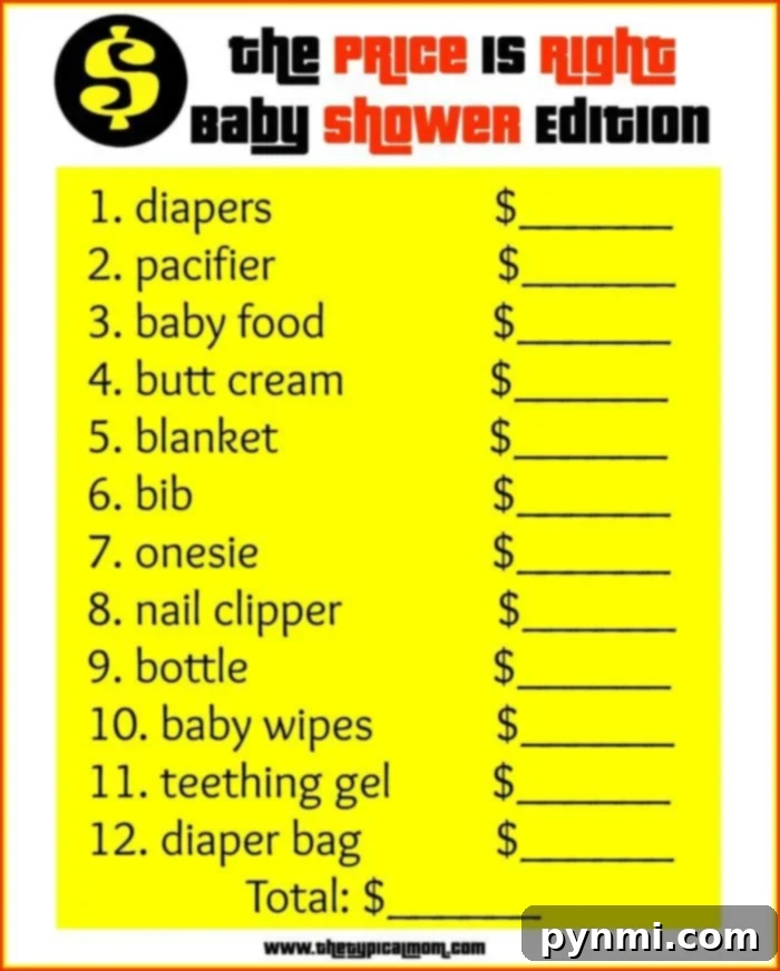 Printable Baby Shower Gift Tracker 3 The Price Is Right baby shower game printable