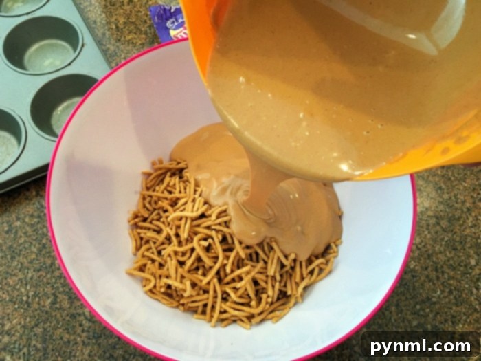 Ingredients for butterscotch haystacks being mixed