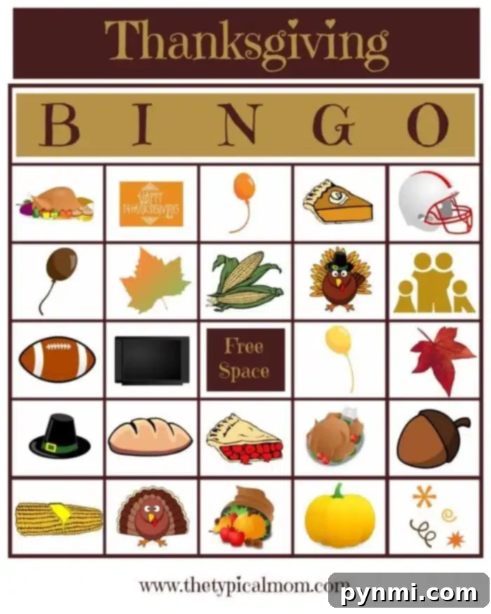 A Thanksgiving-themed bingo card, titled 
