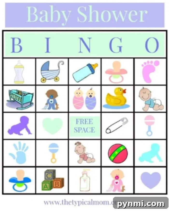 Baby shower bingo game to play at your next party! Lots more free baby shower party games like this here too like a word search and more. #bingo #babyshower #printable #free #games Baby-Shower-Bingo